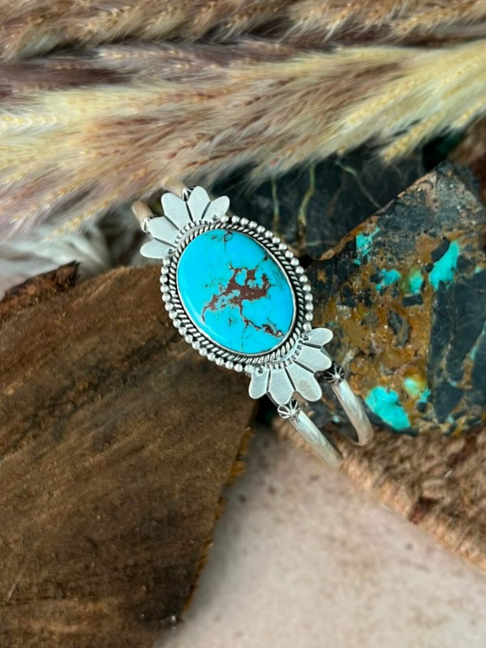 Handmade Sterling Silver Egyptian Turquoise Cuff Bracelet Signed Nizhoni (6)